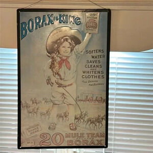 VTG Borax Household Products 20 Mule Team Metal Advertisement Hanging Sign